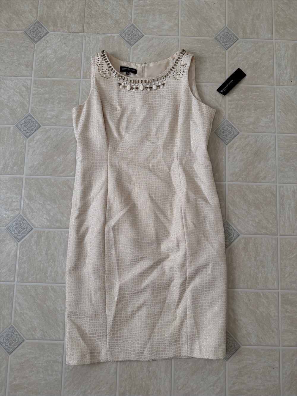 Jones New York Cream Beaded Neck Sheath Dress New with tag
